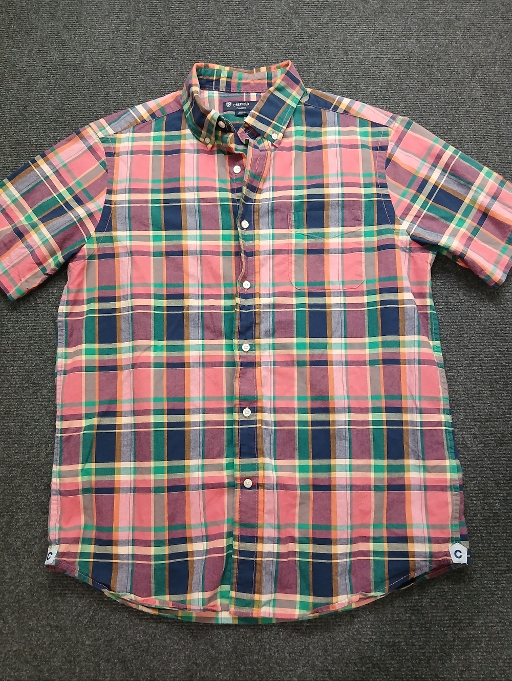 CREMIEUX CLASSIC Men's SZ MED  Pink Plaid Short-Sleeve Button-Down Shirt